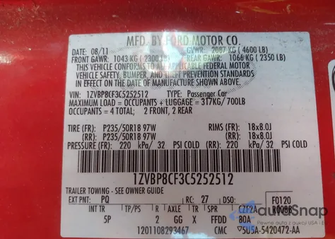 2012 Ford Mustang Gt Premium из США, поврежденный, VIN 1ZVBP8CF3C5252512